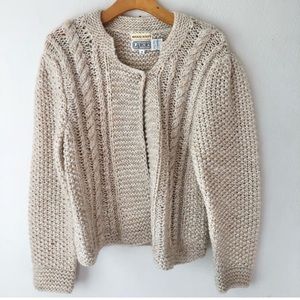 Vintage Captivate Hand Knit Chunky Cream One Button Cardigan Sweater